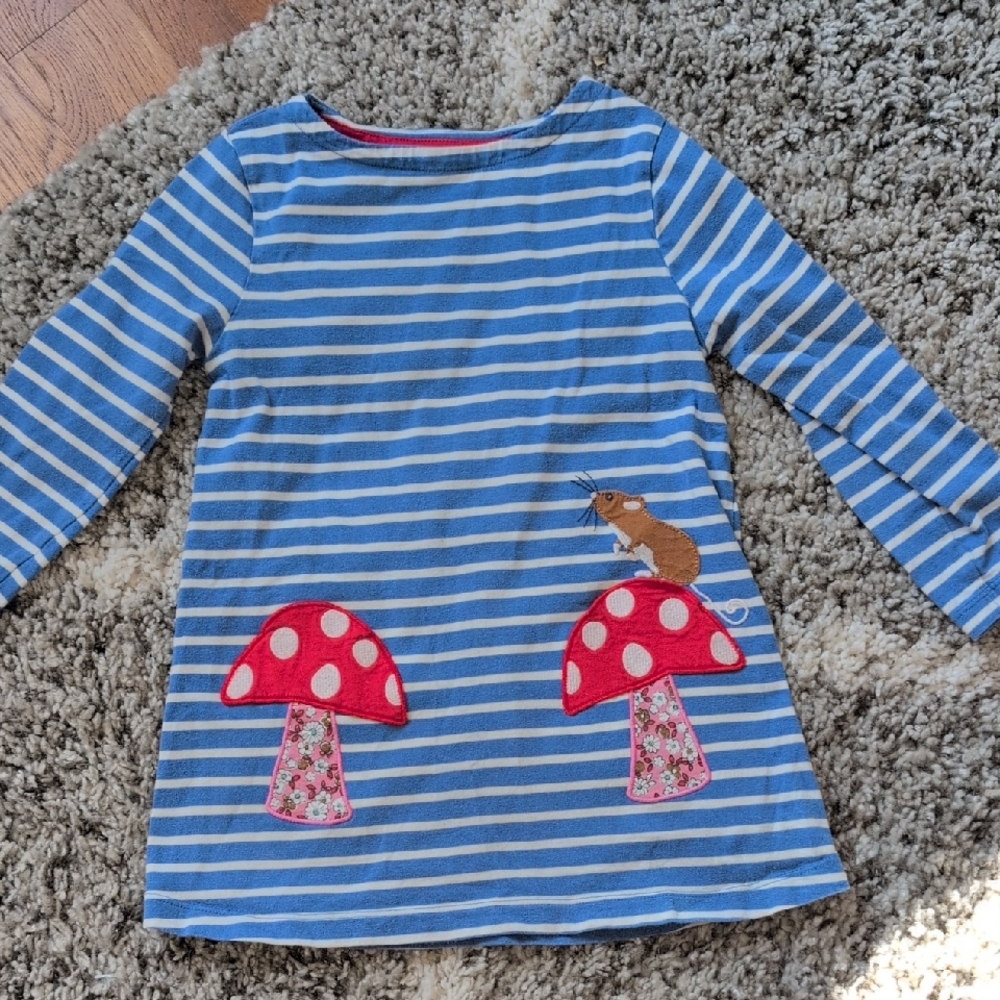 Mini Boden Blue Striped Long Sleeve with Mushroom Design